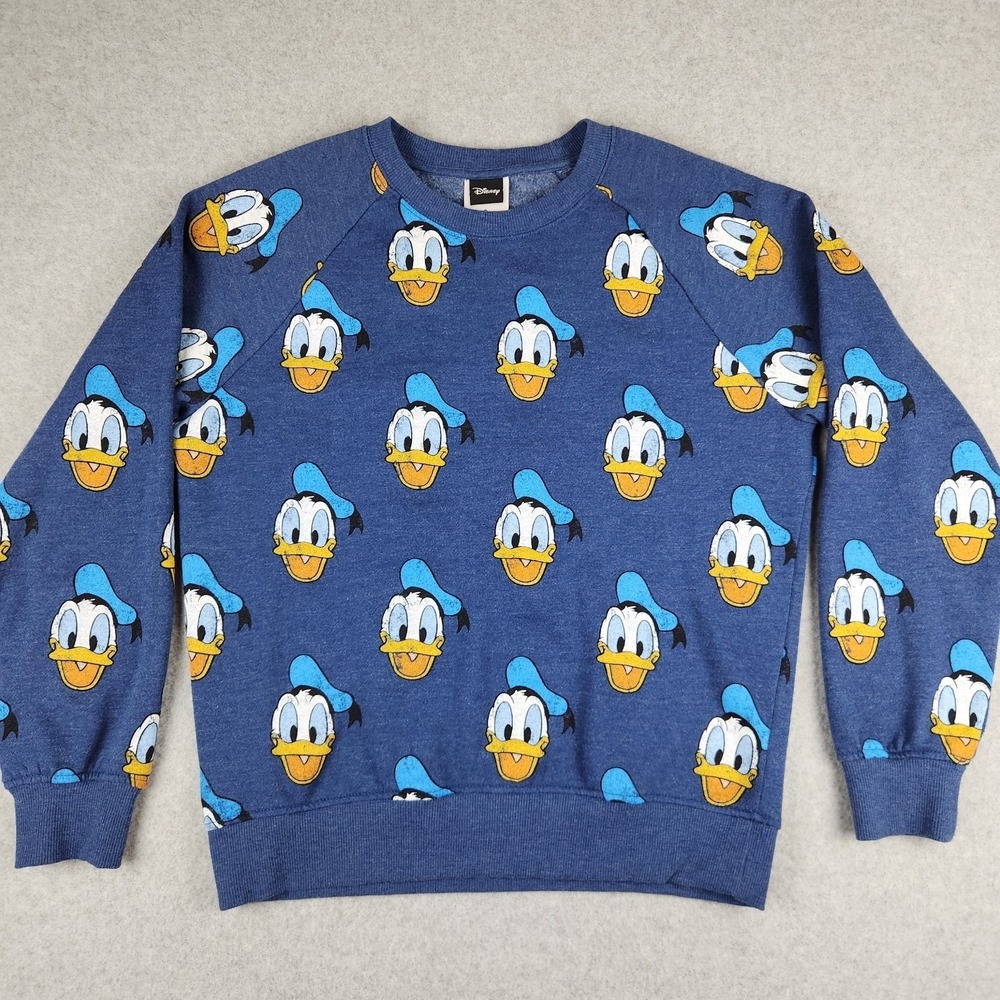 Disney Donald Duck All Over Print Sweatshirt Unisex Small S Blue Fleece Retro 90